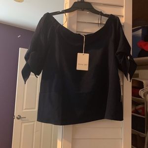 CINDY OFF SHOULDER TIE SLEEVES TOP - NAVY - M